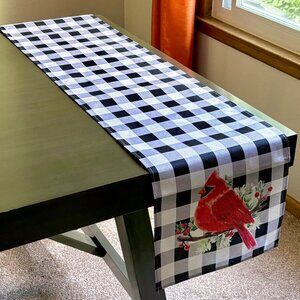 Festive Cardinal Checkered Table Runner